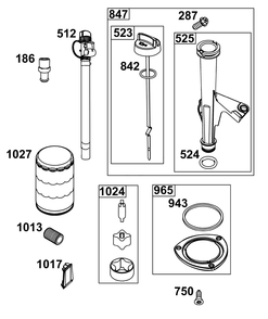 Lubrication Group Diagram and Parts List for 44U677-0020-B5 400000 - 699999 Briggs and Stratton Engine